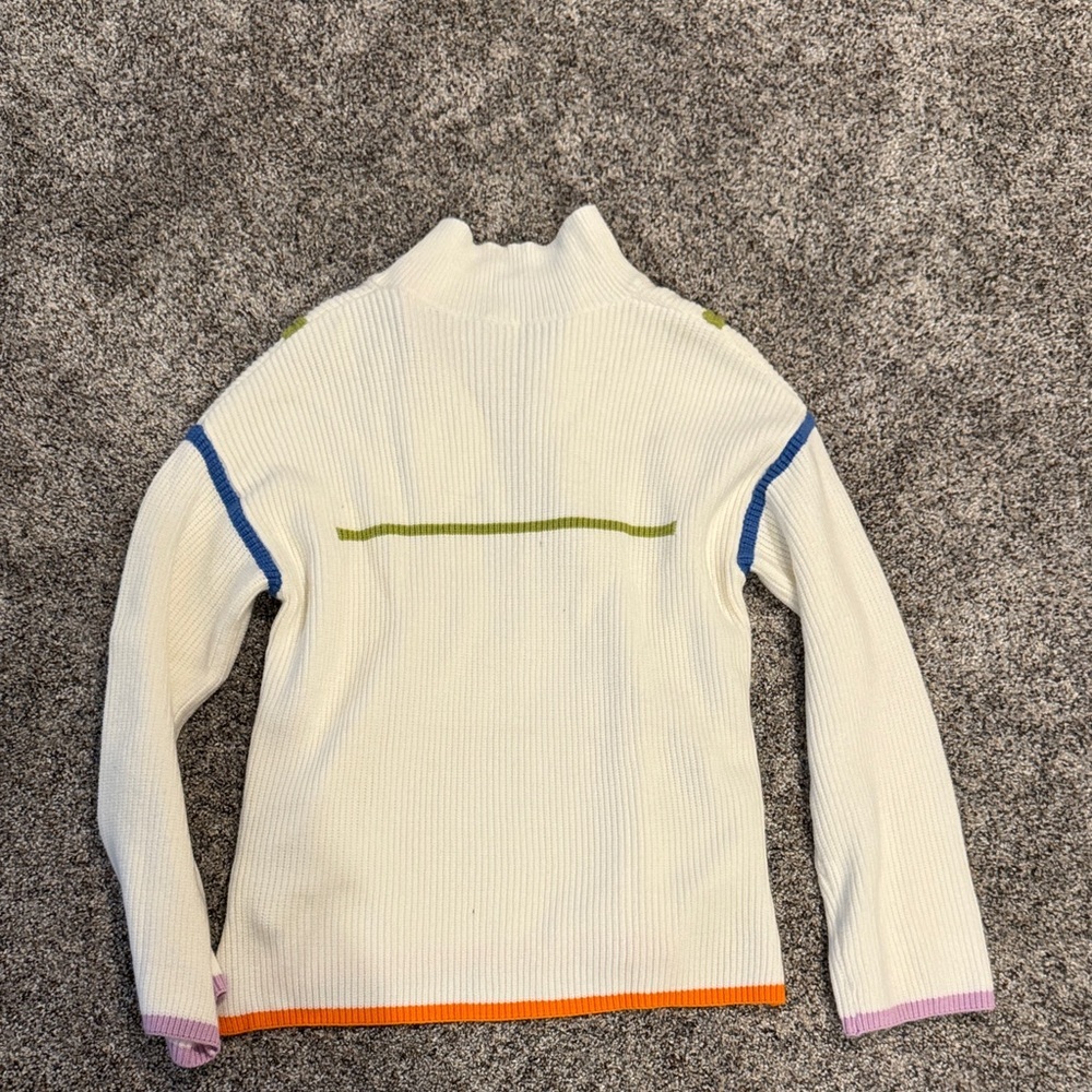 Women's Cream Ribbed Quarter-Zip Sweater with Color Trim - Picture 3 of 3